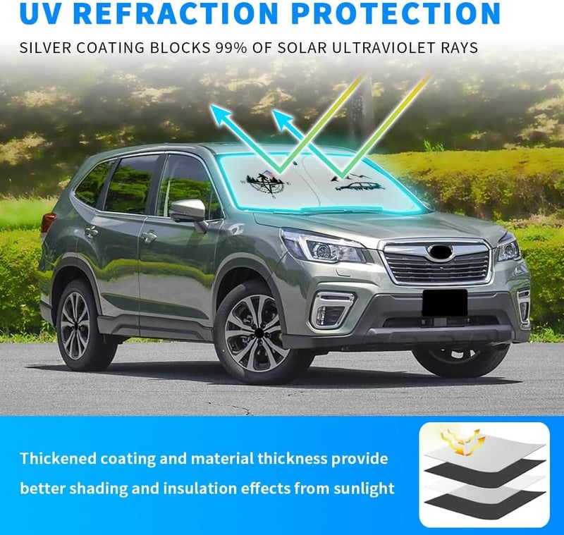 uunonaha غطاء واقي للزجاج الأمامي متوافق مع سيارات Subaru Forester وOutback، يحجب أشعة الشمس ويحمي العينين، قابل للطي (لطرازات القديمة مثل Impreza) - Image 3