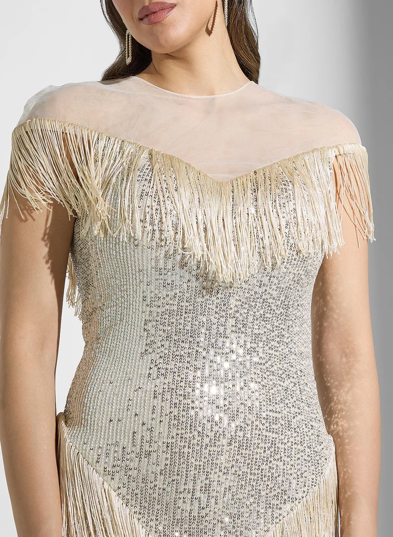Akadia Fashion Sequin Fringe Dress