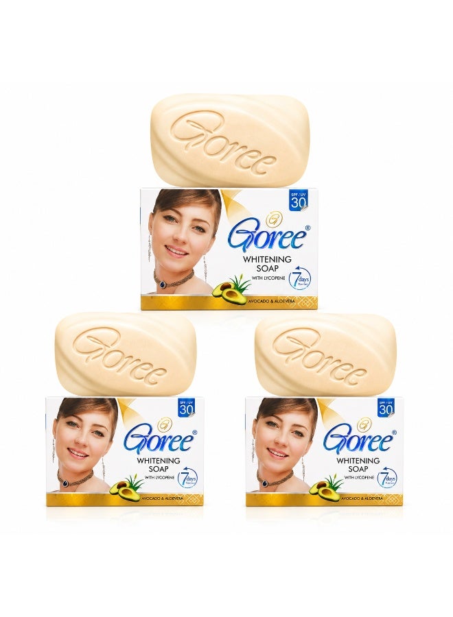 Goree Whitening Soap with Lycopene, Avocado & Aloe Vera, SPF30, Face & Body, 3-Pack - Image 1