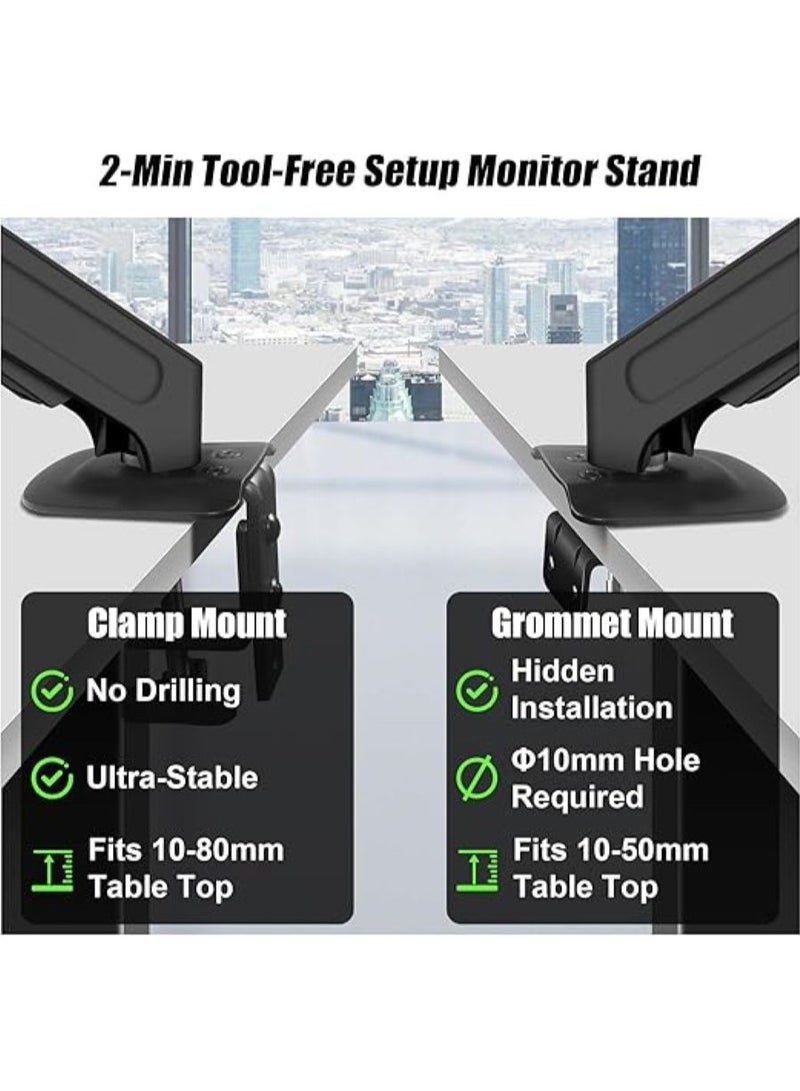 Single Monitor Arm Stand for 13-32 Inch Screens, Gas Spring Height Adjustable Desk Mount, 9kg Capacity, 15-80mm Thick Fit with Clamp/Grommet Base, 75x75/100x100 VESA, Hidden Cable Management - Image 4