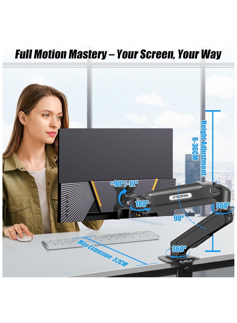 Single Monitor Arm Stand for 13-32 Inch Screens, Gas Spring Height Adjustable Desk Mount, 9kg Capacity, 15-80mm Thick Fit with Clamp/Grommet Base, 75x75/100x100 VESA, Hidden Cable Management - Image 5