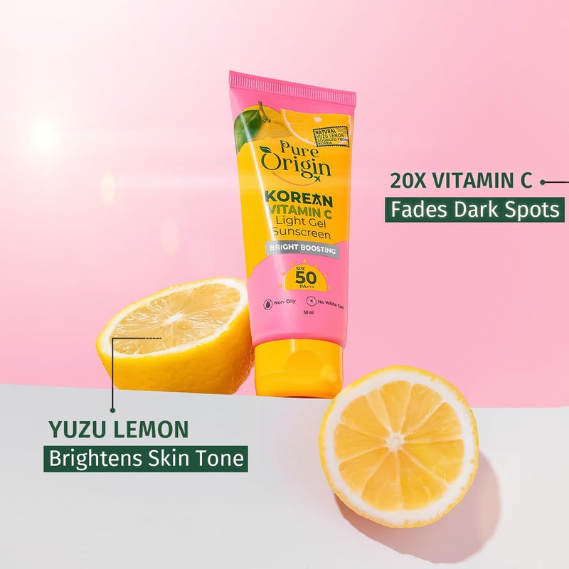Pure Origin Korean Vitamin C Bright Boosting Light Gel Sunscreen 50 PA Pack of 3  lightweight nonsticky gel formula  no white cast  For Sun protection Bright Glowing and soft skin  For women and men  For all skin type  150 g - Image 2