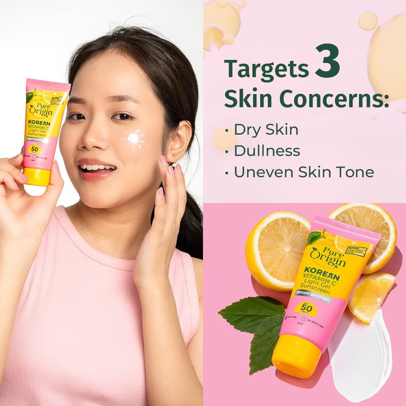 Pure Origin Korean Vitamin C Bright Boosting Light Gel Sunscreen 50 PA Pack of 3  lightweight nonsticky gel formula  no white cast  For Sun protection Bright Glowing and soft skin  For women and men  For all skin type  150 g - Image 4
