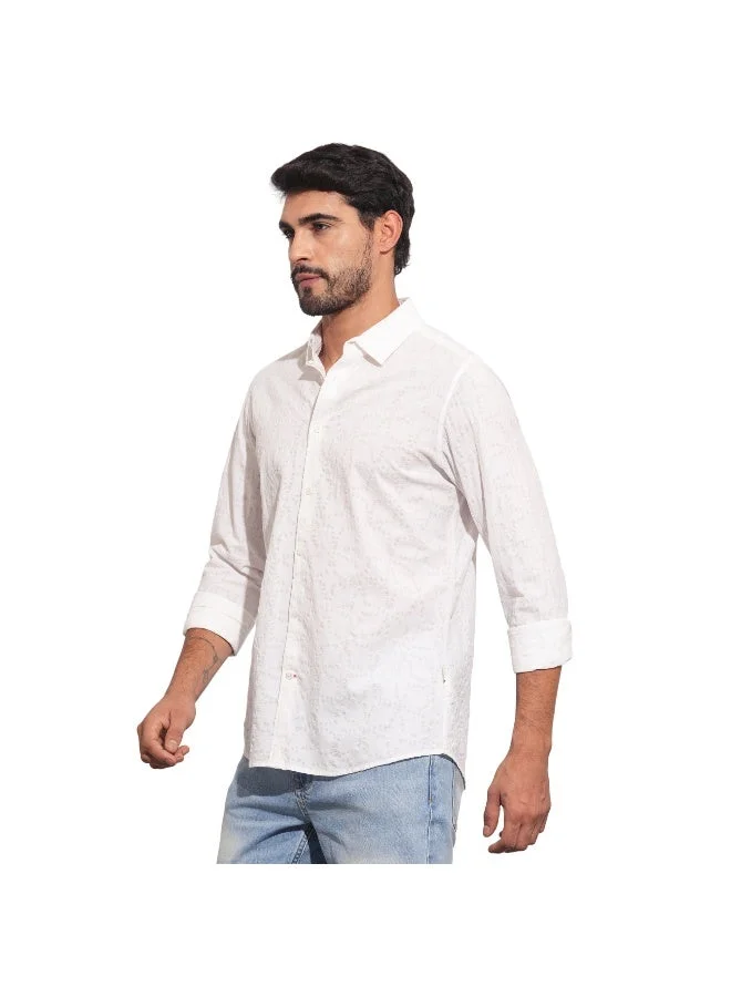 بيينغ هيومان Mens White Collared Long Sleeve Shirt