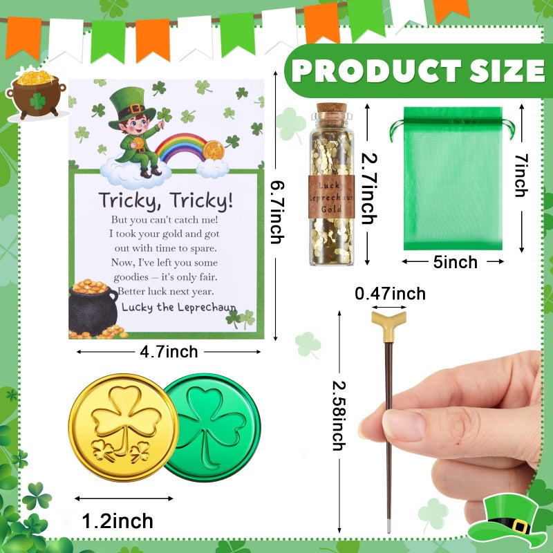 Fullhawl St. Patrick's Day Leprechaun Trap Kit Leprechaun Letter Shamrock Green Gold Coins Printed Note Mini Gold Glitter in Corked Bottle for Irish Trap Gift Party Decor Supplies(Vintage Cane) - Image 2