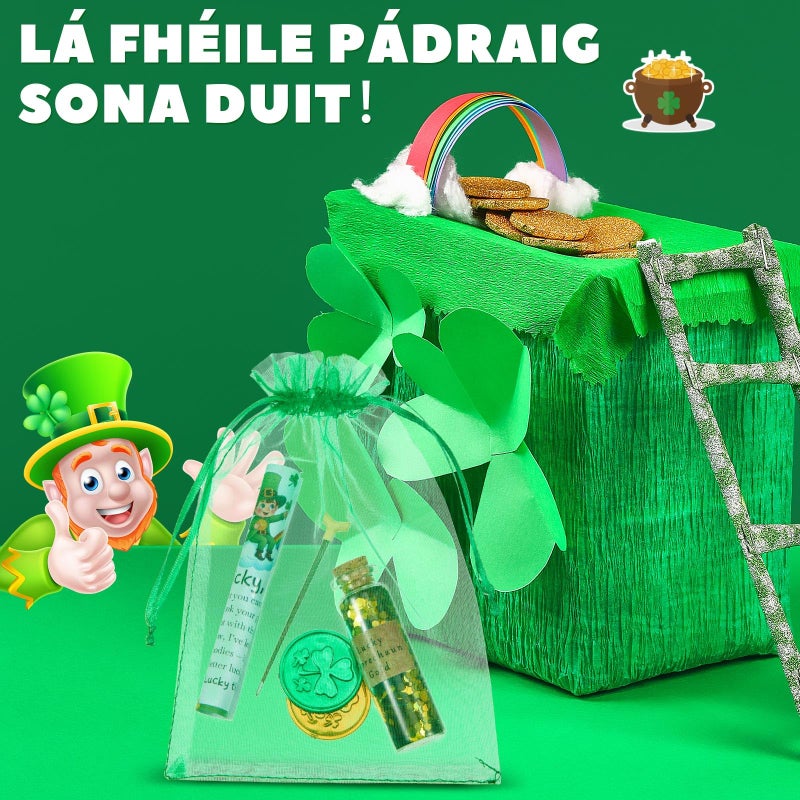 Fullhawl St. Patrick's Day Leprechaun Trap Kit Leprechaun Letter Shamrock Green Gold Coins Printed Note Mini Gold Glitter in Corked Bottle for Irish Trap Gift Party Decor Supplies(Vintage Cane) - Image 5
