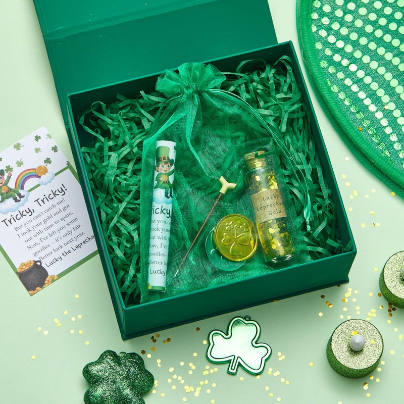 Fullhawl St. Patrick's Day Leprechaun Trap Kit Leprechaun Letter Shamrock Green Gold Coins Printed Note Mini Gold Glitter in Corked Bottle for Irish Trap Gift Party Decor Supplies(Vintage Cane) - Image 3