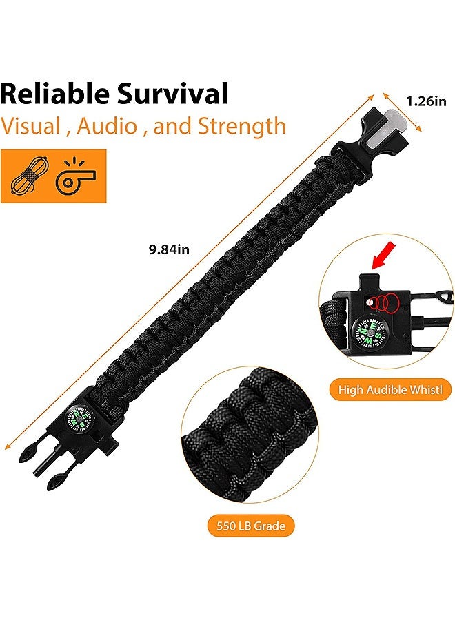 MXN Survival Bracelets, 5-in-1 Camping Gear Kits, 12-ft Detachable Parachute Rope Fire Starter  Embedded Compass Whistle&Emergency Multitools (Black) - Image 2