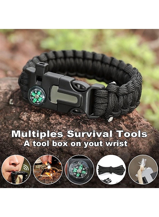 MXN Survival Bracelets, 5-in-1 Camping Gear Kits, 12-ft Detachable Parachute Rope Fire Starter  Embedded Compass Whistle&Emergency Multitools (Black) - Image 3