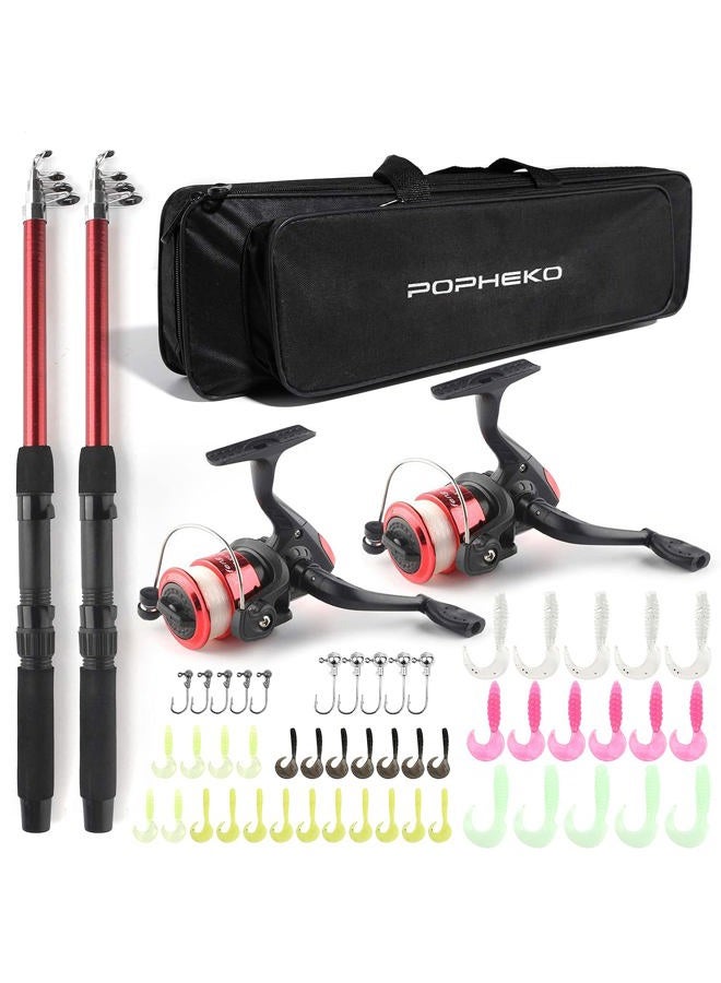 Mouhike 2PCS 5.9FT Collapsible Telescopic Fishing Rods, Spinning Reels, Fishing Lures, Hooks, Tackle Bag - All-in-one Fishing Gear Kit - Perfect for Beginners, Youth, Kids - Image 1