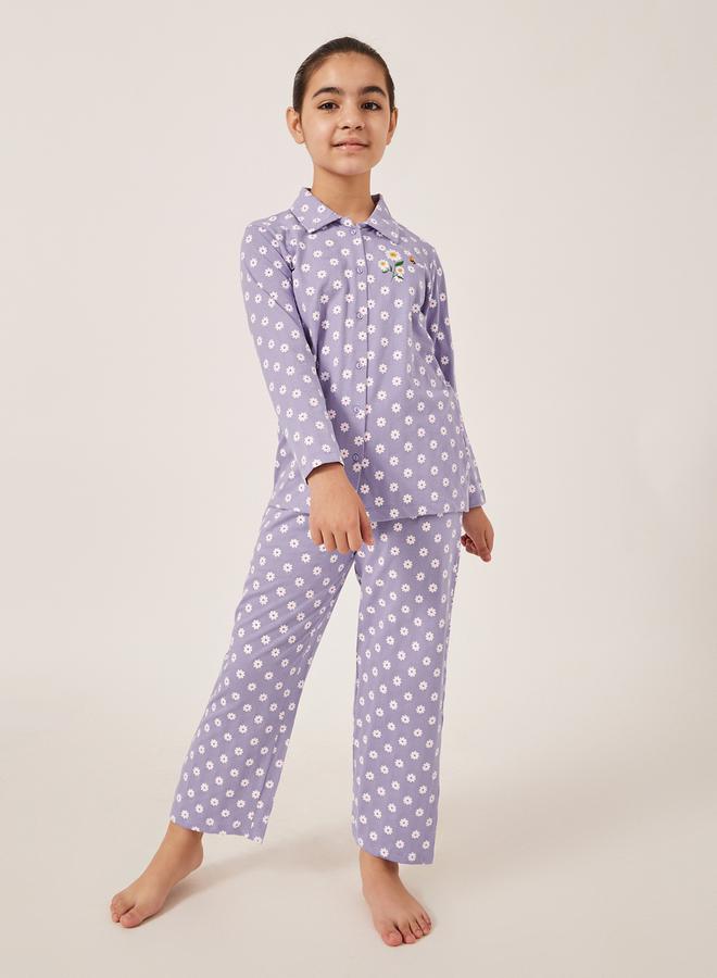 Styli All-Over Daisy Print Long Sleeve Shirt and Pyjama Set  - Image 2