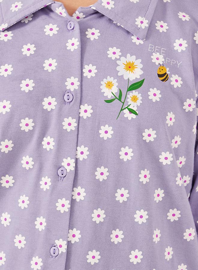 Styli All-Over Daisy Print Long Sleeve Shirt and Pyjama Set  - Image 4