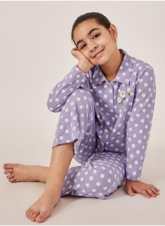 Styli All-Over Daisy Print Long Sleeve Shirt and Pyjama Set  - Image 1