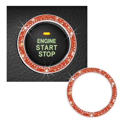 Kewucn Bling Crystal Double Rhinestone Car Engine Start Decoration Ring, Sparkling Push Start Button Sticker, Key Ignition & Knob Ring Decoration, Bling Car Interior Accessory (Orange) - Image 1