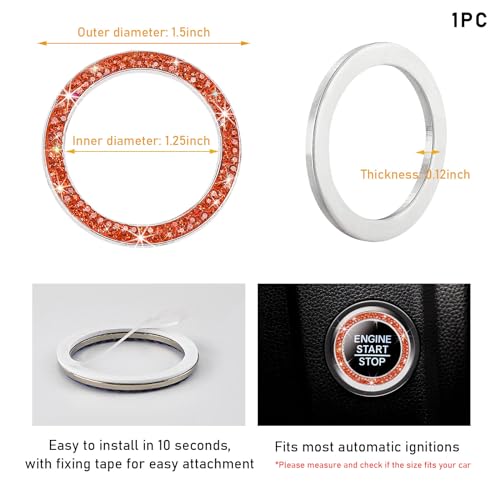 Kewucn Bling Crystal Double Rhinestone Car Engine Start Decoration Ring, Sparkling Push Start Button Sticker, Key Ignition & Knob Ring Decoration, Bling Car Interior Accessory (Orange) - Image 2