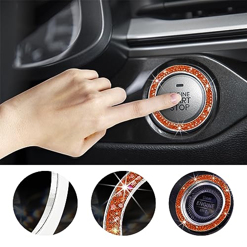 Kewucn Bling Crystal Double Rhinestone Car Engine Start Decoration Ring, Sparkling Push Start Button Sticker, Key Ignition & Knob Ring Decoration, Bling Car Interior Accessory (Orange) - Image 4