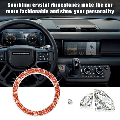 Kewucn Bling Crystal Double Rhinestone Car Engine Start Decoration Ring, Sparkling Push Start Button Sticker, Key Ignition & Knob Ring Decoration, Bling Car Interior Accessory (Orange) - Image 5