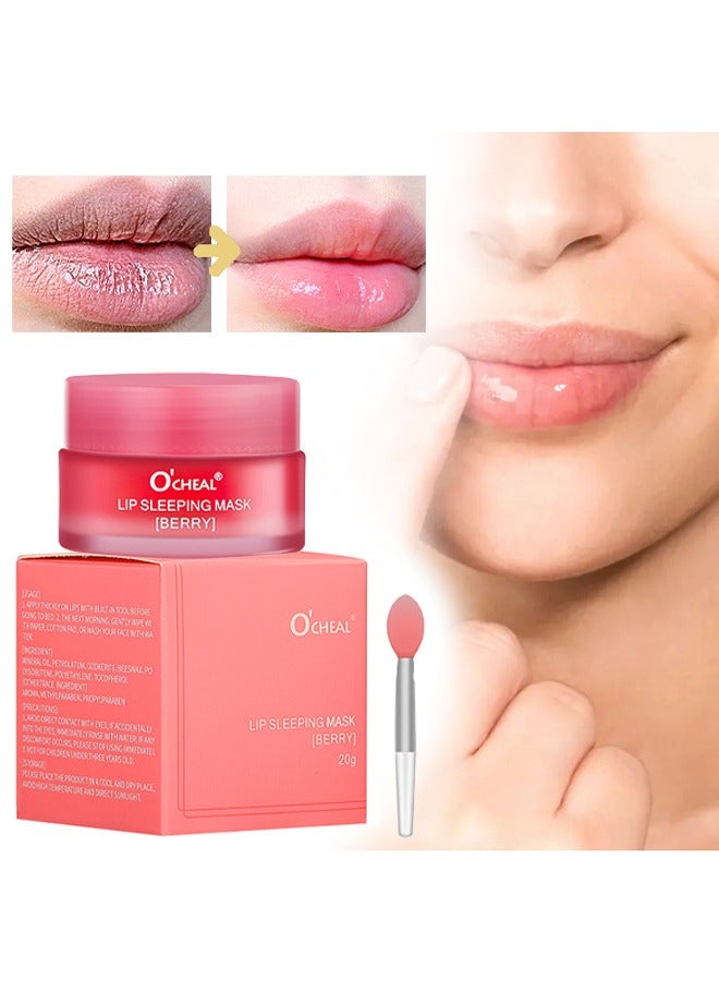 اوكيل قناع الشفاه للنوم (التوت) ، مع مرطب شفاه برائحة التوت الحلو اللطيف للشفاه الجافة المتشققة ، مغذي مضاد للأكسدة وأغلفة مضافة ورطبة للنساء 20 غرام - Image 1