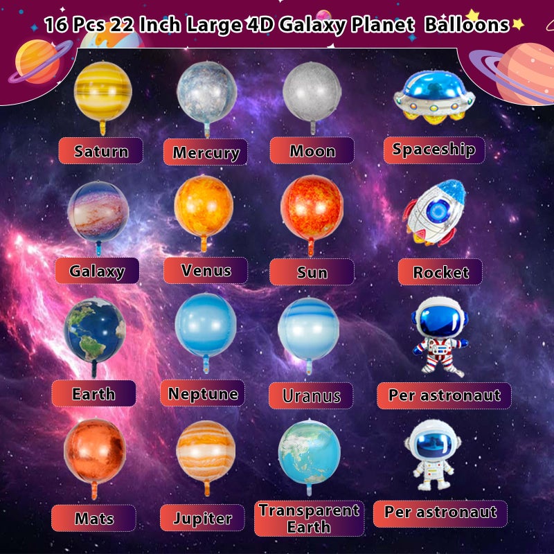 FEXICHUJI 16 Pcs Galaxy Space Balloons, Outer Space Themed Party Decorations, Rocket Spaceship Astronaut Planet Balloons Set for Kids, Galaxy Birthday Party Supplies Baby Shower Decorations - Image 5