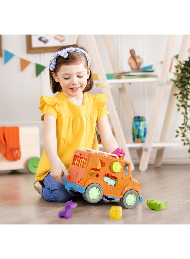 BATTAT Wonder Wheels - Shape Sorter Toy Truck – 9Pc Developmental Toy For Kids, Toddlers – Animal & Fruit Shapes- Recyclable Materials- Safari Shape Sorter Truck- 1 Year + - Image 2