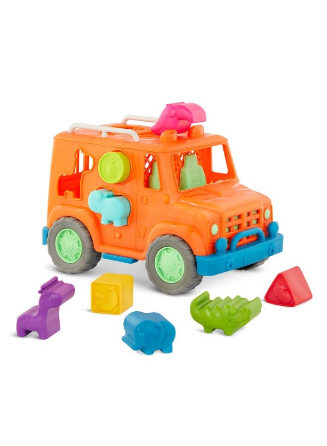 BATTAT Wonder Wheels - Shape Sorter Toy Truck – 9Pc Developmental Toy For Kids, Toddlers – Animal & Fruit Shapes- Recyclable Materials- Safari Shape Sorter Truck- 1 Year + - Image 1