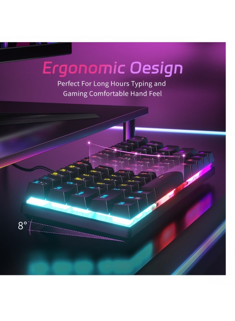 روينغدا لوحة مفاتيح ميكانيكية مكونة من عربية 61 مفتاحًا، كيبورد قيمنق سويتش أحمر هجينة خفيفة الوزن سلكية صغيرة الحجم لأجهزة الكمبيوتر الشخصية وأجهزة Mac ولوحة مفاتيح ألعاب إلكترونية محمولة - باللون أسود كيبورد ميكانيكي - Image 4