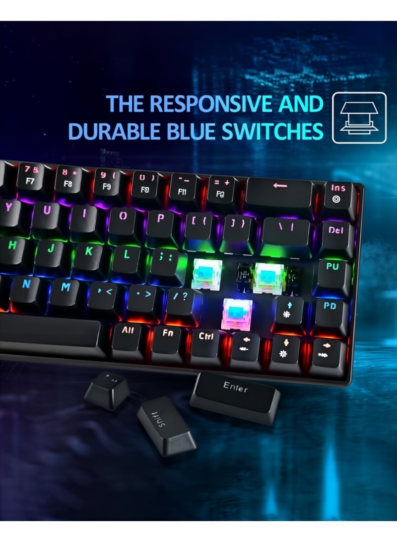 روينغدا لوحة مفاتيح ميكانيكية مكونة من عربية 61 مفتاحًا، كيبورد قيمنق سويتش أحمر هجينة خفيفة الوزن سلكية صغيرة الحجم لأجهزة الكمبيوتر الشخصية وأجهزة Mac ولوحة مفاتيح ألعاب إلكترونية محمولة - باللون أسود كيبورد ميكانيكي - Image 5
