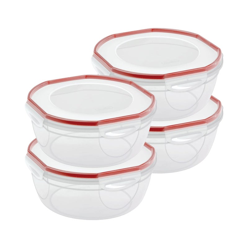 Sterilite UltraSeal 47 Qt Bowl Large Airtight Food Storage Container Latching Lid Microwave and Dishwasher Safe Clear With Red Gasket 4Pack