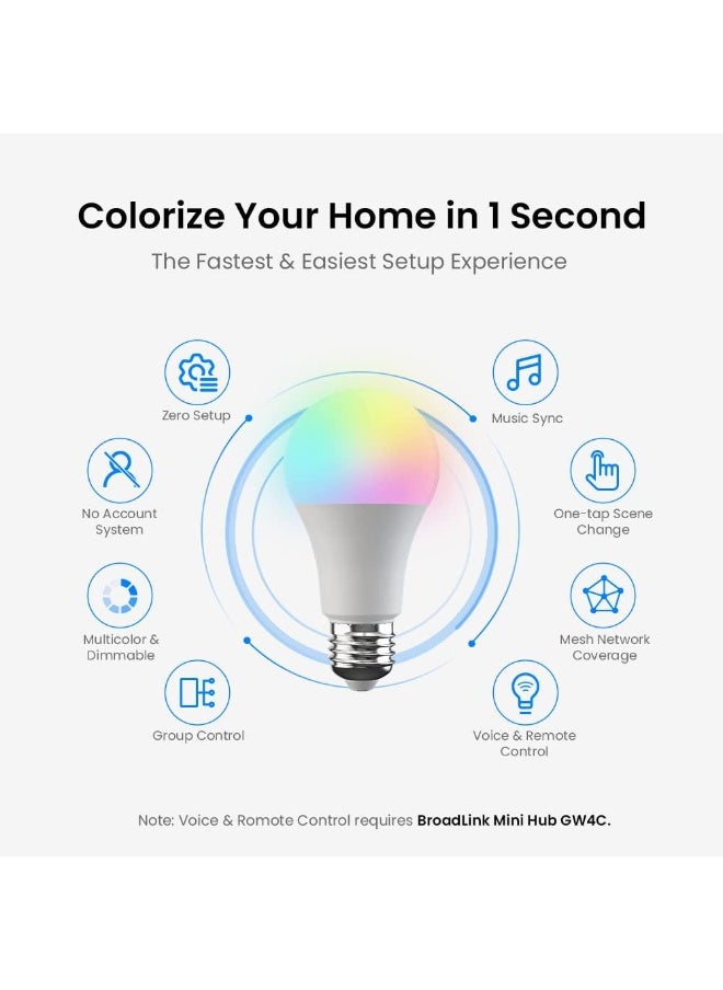 broadlink | LB4E27 | Fastcon BLE Smart Lamp, Colour Changing with Music Sync, FastCon and BLE Support, Works with Alexa and Google Home - A60, E27, 9W, 800LM