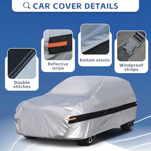 Holthly 10 Layers SUV Car Cover Custom Fit for GMC Yukon XL (2000-2024) Waterproof All Weather for Automobiles, Outdoor Full Cover Rain Sun UV Protection.Silver - Image 3