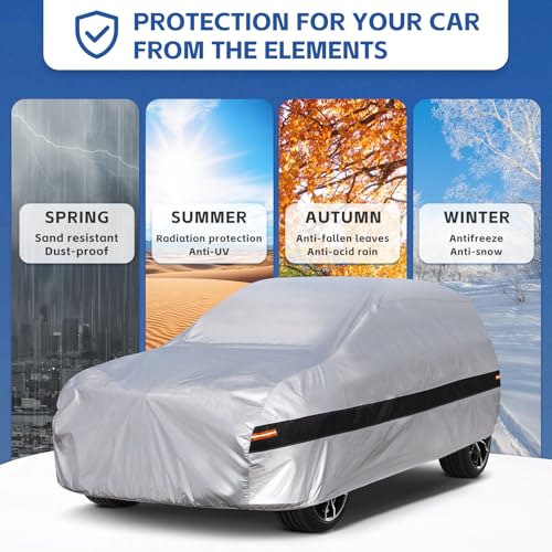 Holthly 10 Layers SUV Car Cover Custom Fit for GMC Yukon XL (2000-2024) Waterproof All Weather for Automobiles, Outdoor Full Cover Rain Sun UV Protection.Silver - Image 5