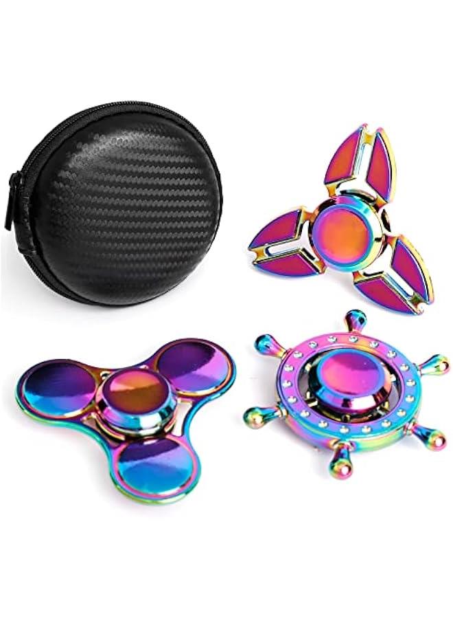 Rainbow Fidget Spinner Toys Metal 3 Pack Set, Small Handheld Finger Hand Spinners Fidgeting Toy for Kids Adults Spinning Top Focus Desk Toys Fingertip Gyro Party Favors Goody Bag Fillers Novelty Gift  - Image 1