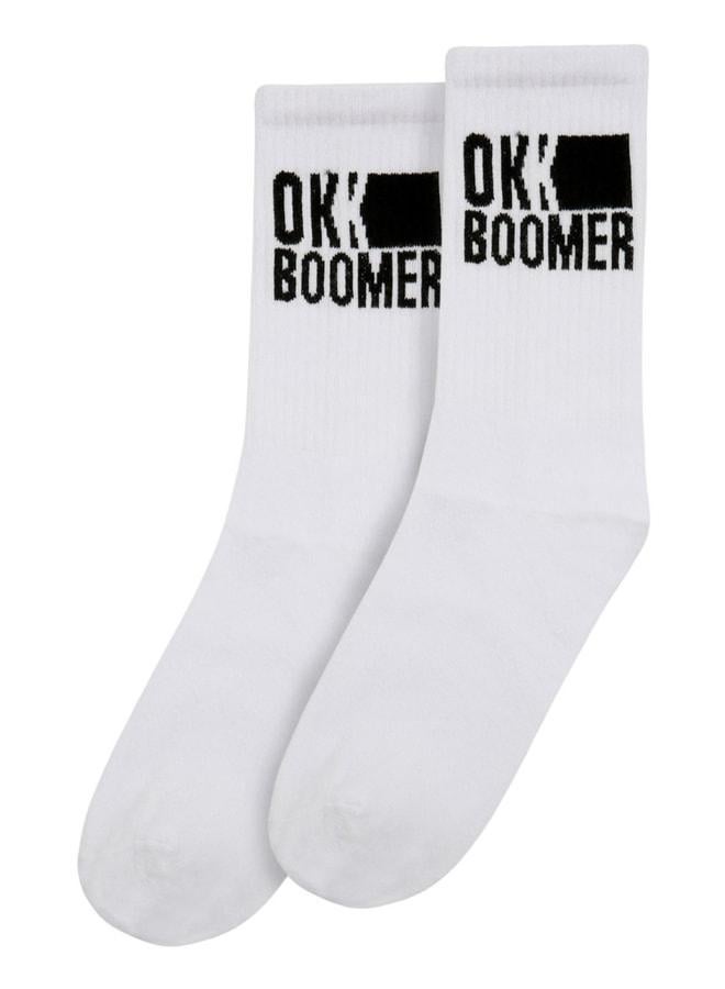 دوجو جوارب بيضاء نباتية للجنسين - تصميم OK Boomer. - Image 1