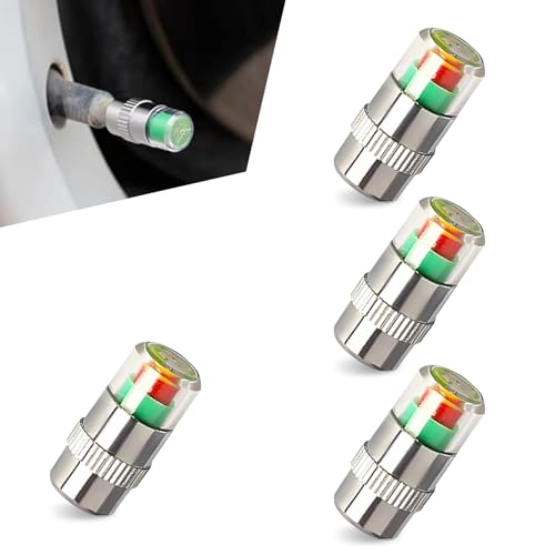 Opuweiy 4 PCS Car Tire Pressure Monitor Valve Stem Caps 3 Color 24Bar Valve Stem Warning Covers for Cars Silver - Image 1