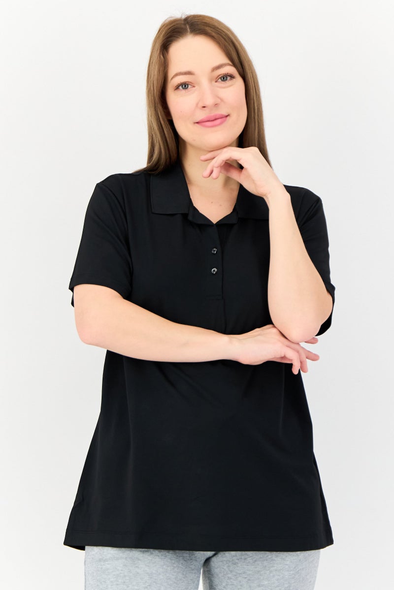 Greg Norman Women Sportswear Fit Short Sleeve Outdoor Polo Shirt, Black  - Image 1