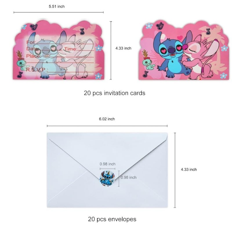 Rovercci 20 S Pink Birthday invitation cards & 20 white envelopes with 20 sticker and 20 pink Goodie Bags Party Favor Bags with Handles for Kids Birthday - Image 2