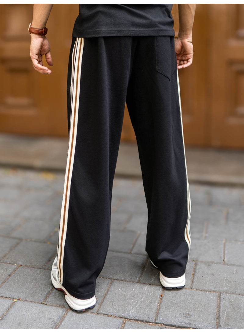 Maniac Mens Tri-Color Tape Black Cotton Baggy pant - Image 4