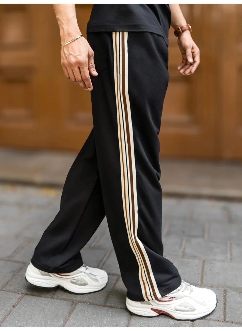 Maniac Maniac Mens Tri-Color Tape Black Cotton Baggy pant