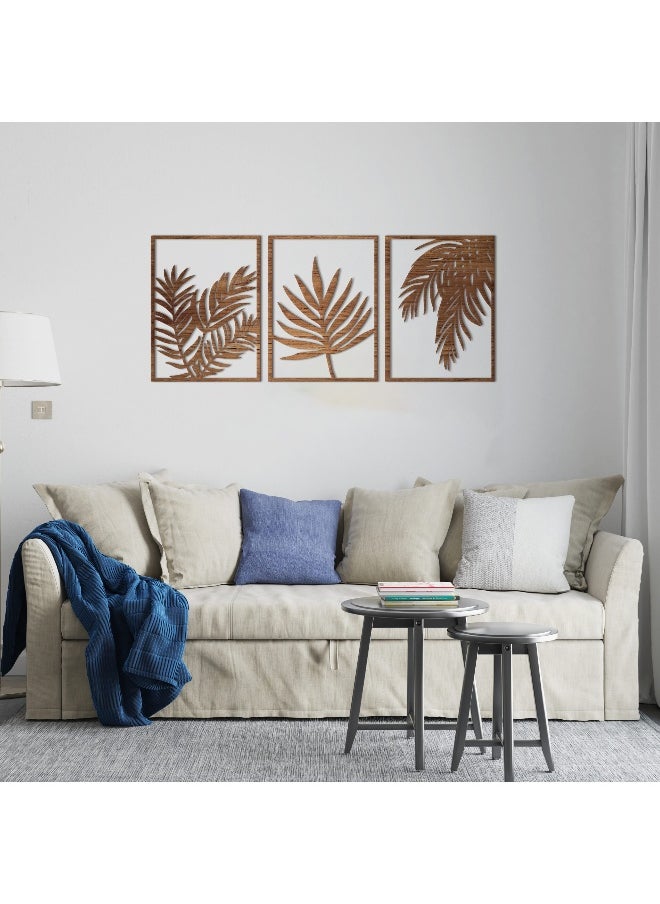 Home Gallery - Tropical Leaves Wood Wall Art - Set Of 3 Panel Each 60X40 - Image 1