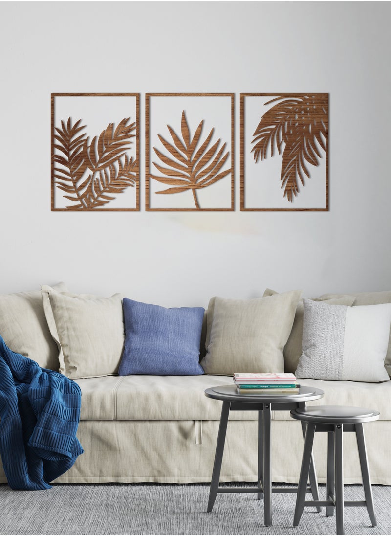 Home Gallery - Tropical Leaves Wood Wall Art - Set Of 3 Panel Each 60X40 - Image 1