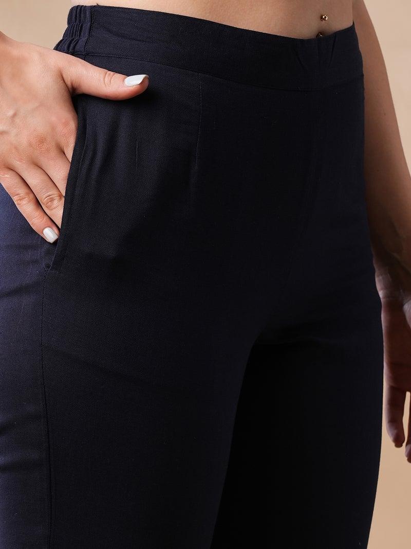 globus Globus Women Embroidered Hem Mid Rise Trousers  - Image 5