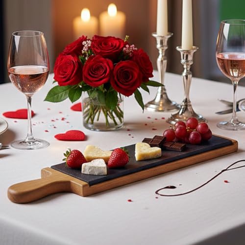 LABZIO Home Stylish Serving Platter – Handcrafted Wood & Natural Black Slate Stone – Elegant Diwali Snack & Cheese Board, Modern Dip Tray for Homes, Cafes & Festive Celebrations - Image 4