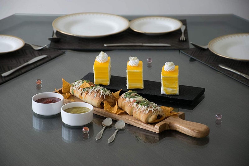 LABZIO Home Stylish Serving Platter – Handcrafted Wood & Natural Black Slate Stone – Elegant Diwali Snack & Cheese Board, Modern Dip Tray for Homes, Cafes & Festive Celebrations - Image 2