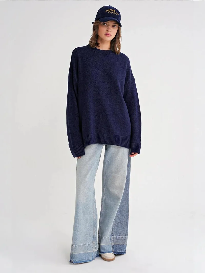 Mixray Navy Blue Mixray Oversized Knitwear Sweater for Women | Best Price UAE