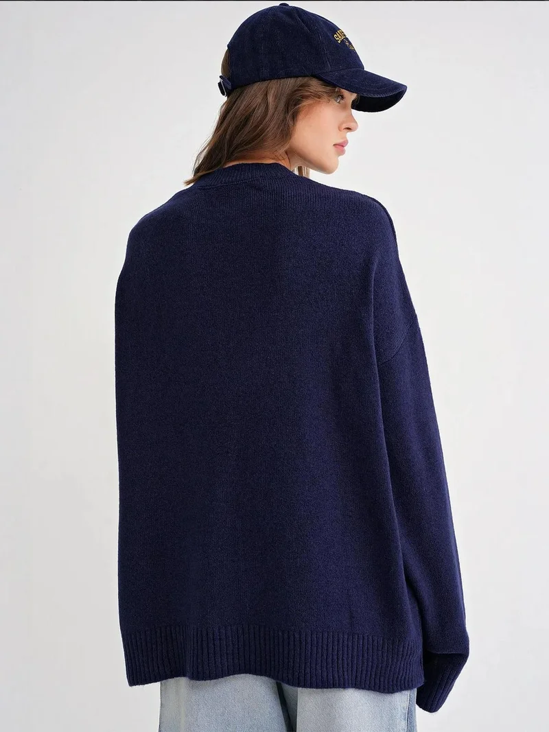 Mixray Navy Blue Mixray Oversized Knitwear Sweater for Women | Best Price UAE