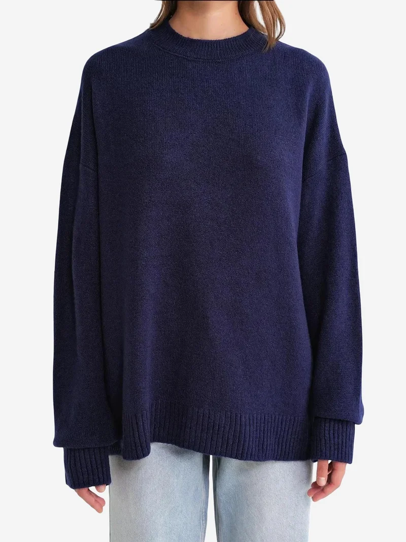 Mixray Navy Blue Mixray Oversized Knitwear Sweater for Women | Best Price UAE