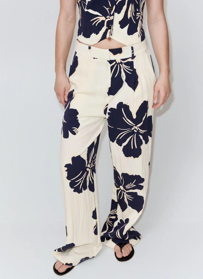 مانجو Floral Print Lyocell Straight-Leg Trousers