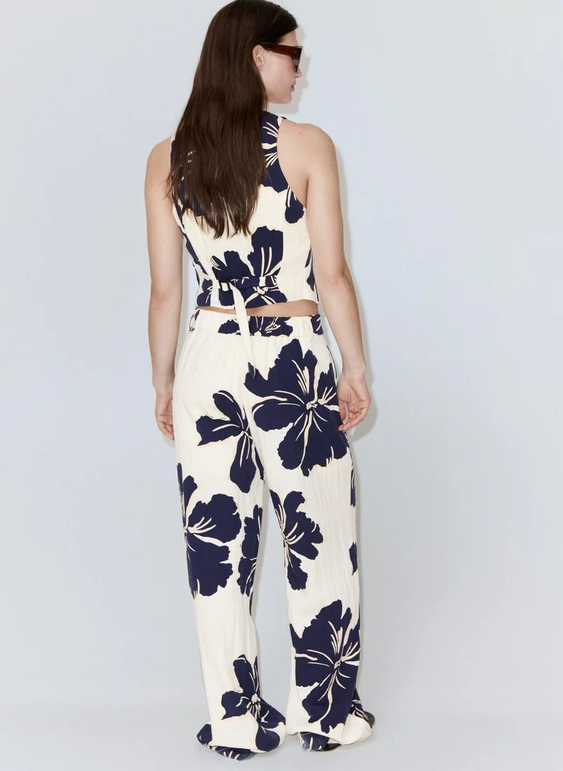 مانجو Floral Print Lyocell Straight-Leg Trousers