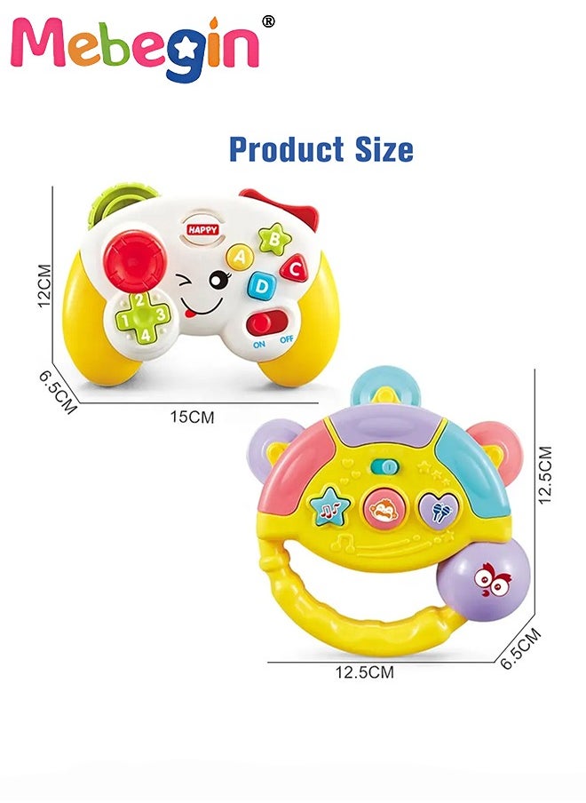 MEBEGIN Baby Sensory Toy Set, Fun Interactive Play Toys with joystick and Adjustable Button, Multifunctional Learn Controller Pretend Game with Music and Lights, 15*12*6.5cm, 2 AA Batteries(Not Included)  - Image 5