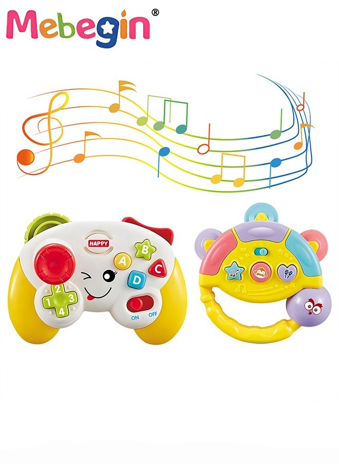 MEBEGIN Baby Sensory Toy Set, Fun Interactive Play Toys with joystick and Adjustable Button, Multifunctional Learn Controller Pretend Game with Music and Lights, 15*12*6.5cm, 2 AA Batteries(Not Included)  - Image 2